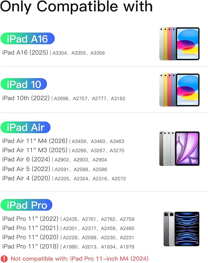 Inateck for iPad 10th/11th Gen Case with Keyboard, Ultralight Keyboard with Pen Holder for iPad 11th(2025 11" A16)/10th Gen(2022 10.9"), Air 11" M3/M2 (2025/2024), Air 5/4, Pro 11 4/3/2/1,AirTap Black