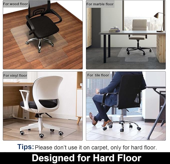 AiBOB Office Chair Mat for Hardwood Floor, 45 X 53 inches, Hard Floor Chair Mats Under Computer Desk, Easy Glide for Rolling Chairs, No Curling