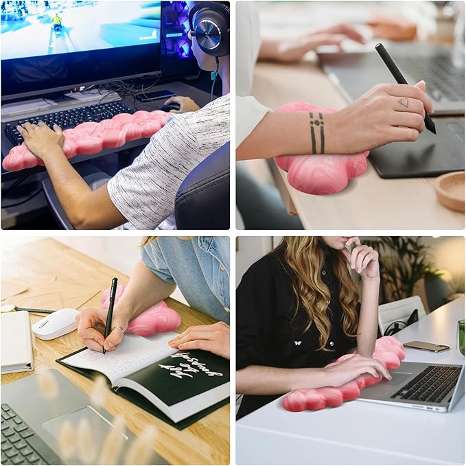Cloud Wrist Rest, Memory Foam Palm Rest with Non-Slip Base for Ergonomic Keyboard - Soft Wrist Rest for Office, Computer, Laptop, Gaming - Pink