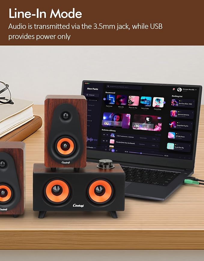 【2026 Update】 USB 2.1 Computer Speakers with Subwoofer, 3.5mm/USB Input Pc Speakers with Subwoofer, PC/Line-in/Bluetooth Modes, Stereo Sound Ideal for Desktops and Laptops