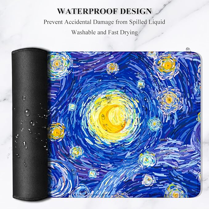 Auhoahsil Desk Mouse Pad, Large Gaming Mousepad, XXL Desk Pad, Extended Long Superior Micro-Weave Cloth Non-Slip Rubber Big Computer Mouse Mat for Gamer, Office & Home, 35" x 15", Blue Starry Night