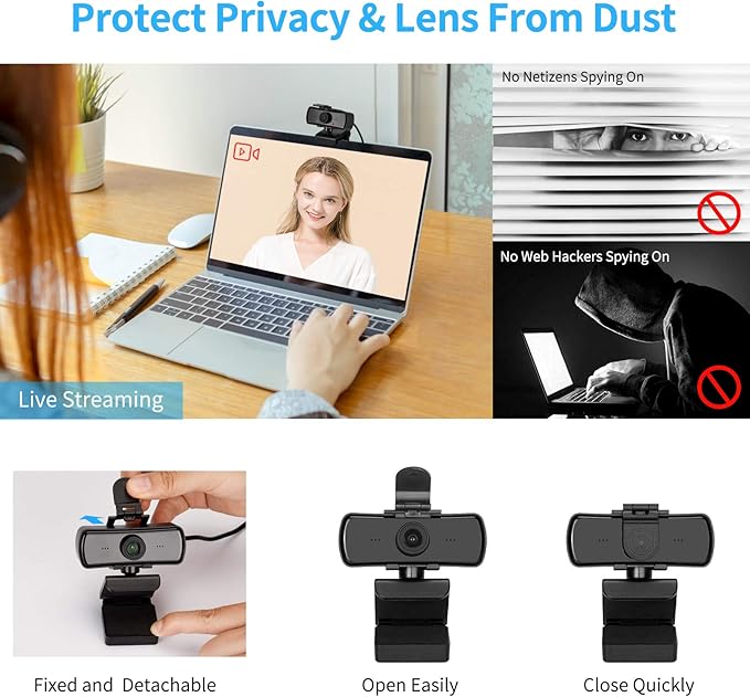 1080P HD Webcam with Microphone and Privacy Cover, USB Plug & Play Computer Camera, 120° Wide Angle Fixed Focus Web Camera for Video Conferencing, Online Learning, Streaming and Gaming