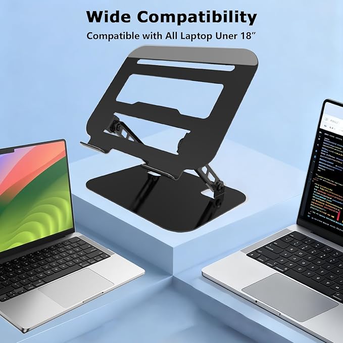 Adjustable Laptop Stand, Ultra Stable Metal Base Ergonomic Foldable Computer Riser for Desk Compatible with MacBook Pro/Air Notebook All Laptop Under 16 Inches (Black)