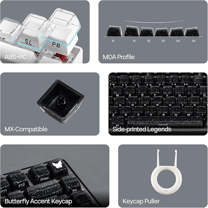 EPOMAKER Lusterfly Jelly Keycaps Set - 123 Keys Double-Shot Laser Engraved, MDA Profile, ABS+PC, Non-Shine-Through, MX-Compatible for 61/68/84/87/98/100/104-Key Mechanical Keyboard (Black)