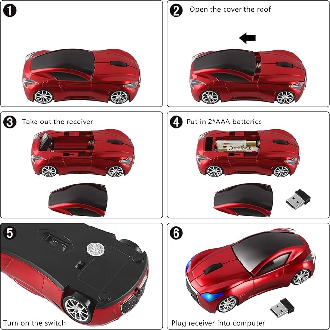 elec Space Cool Sport Car Shape 2.4GHz Wireless Mouse Optical Cordless Mice with USB Receiver for PC Laptop Computer 1600DPI 3 Buttons