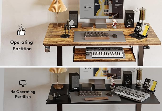 BANTI 48" x 24" Height Adjustable Electric Standing Desk with Keyboard Tray, Sit Stand up Desk with Splice Board, Black Frame/Rustic Brown Top