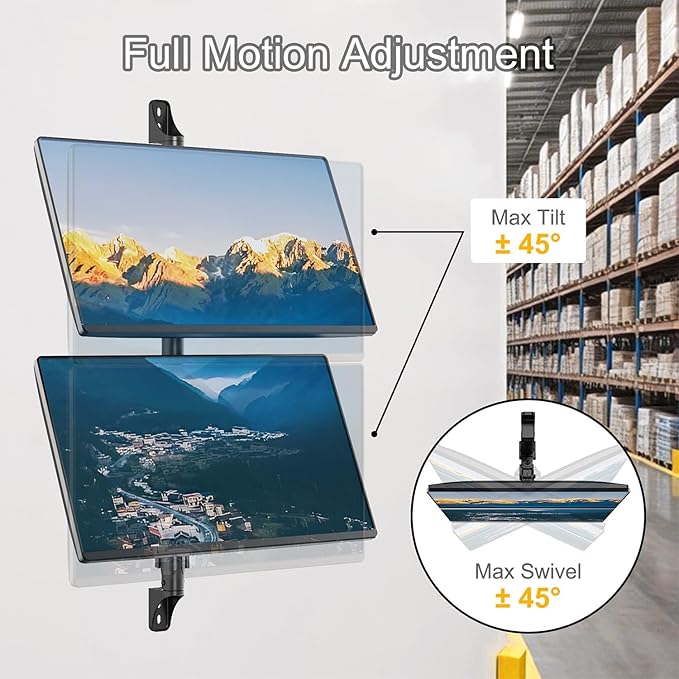 PUTORSEN Dual Monitor Wall Mount - Vertical Stacked Monitor Wall Mount for 17-32 inch Screens,Holds up to 19.8 lbs per Monitor,VESA 75x75/100x100mm,Black