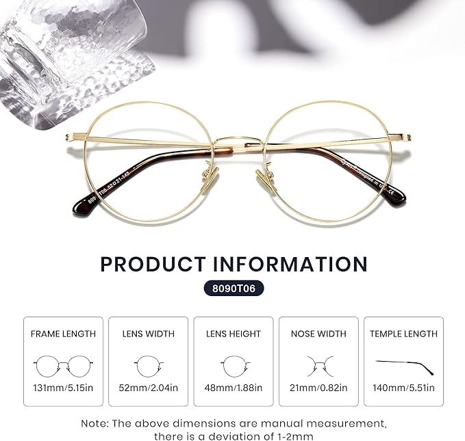 Cyxus Blue Light Glasses for Men and Women, Round Metal Frame Computer Eyeglasses for Office, Gaming, Reading 8090