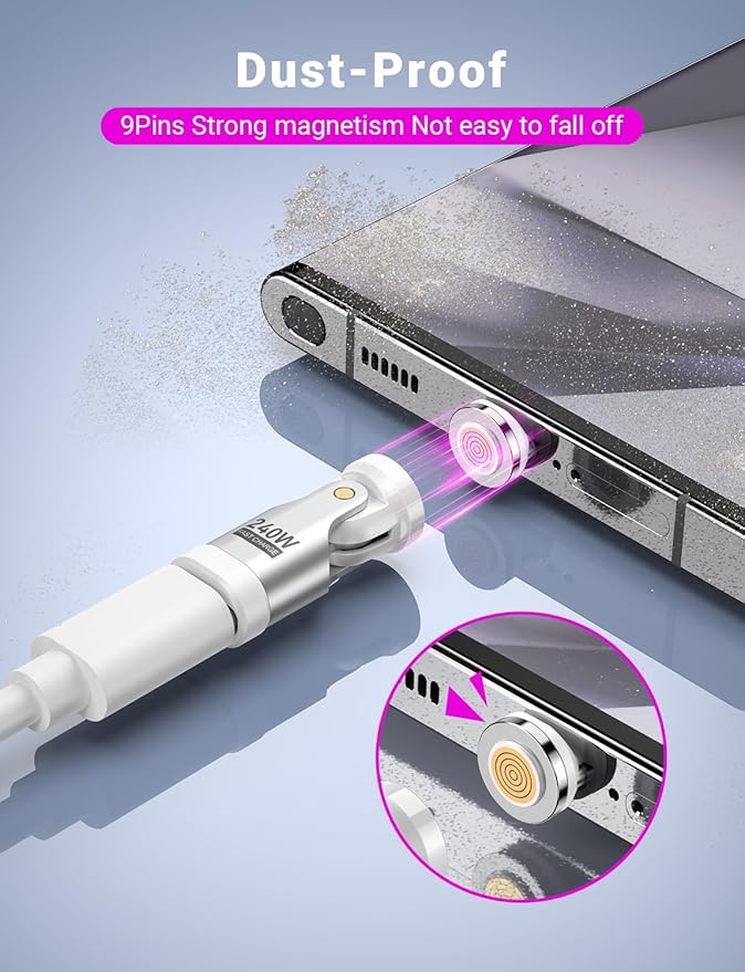 USB C Magnetic Adapter PD 240W(2Pack), 9PIN USB C 90 Degree Adapter/C Right Angle Adapters/180 Degree C Connector/C to C Adapters for 1Phone 17/16/15, Ma-Book Pro/1Pad Series, Samsung Galaxy Series