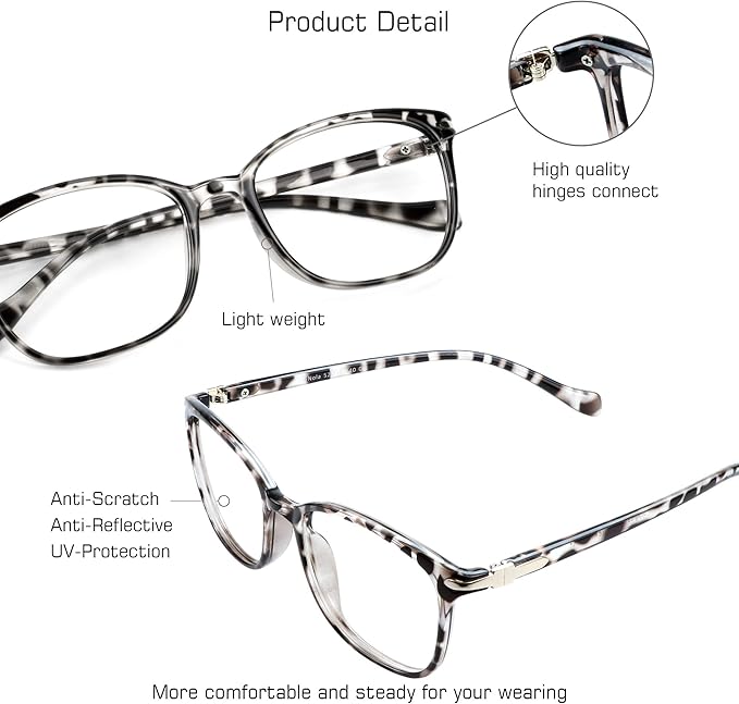 VisionGlobal 2 Pack Blue Light Blocking Glasses for Women Men, Stylish Square Frame(Leopard+Floral)