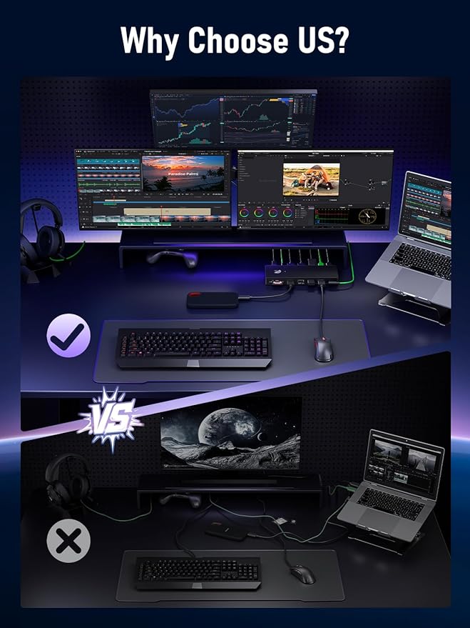 Lemorele 13-in-1 USB-C Docking Station, Triple Monitor Dock, DP 1.2 4K@60Hz, 2X HDMI 2.0 4K@60Hz, DP Needs DSC for 4K@30 Triple Mode, 100W PD, Gigabit Ethernet, USB 3.0/2.0, SD/TF, Audio, Windows/Mac