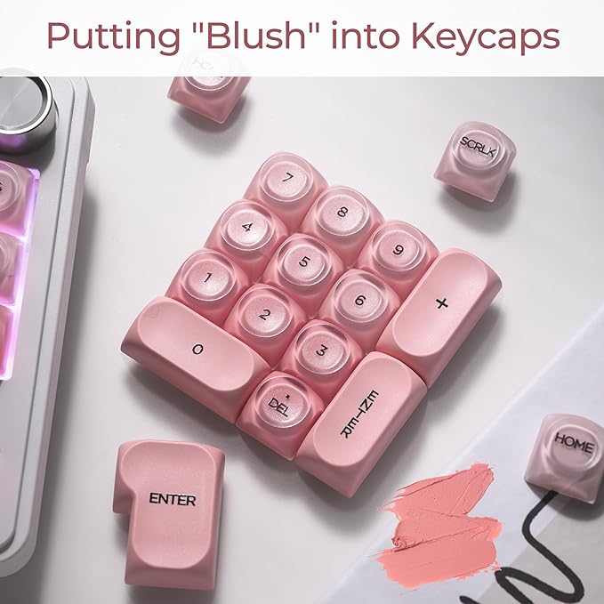 OHY PBT Keycaps, XVX Pink Jelly HOA Profile Key Cap, 132-Key Cute Custom Keycaps (for Mechanical Keyboards with Cherry/Gateron MX Switches)-Blush Pink