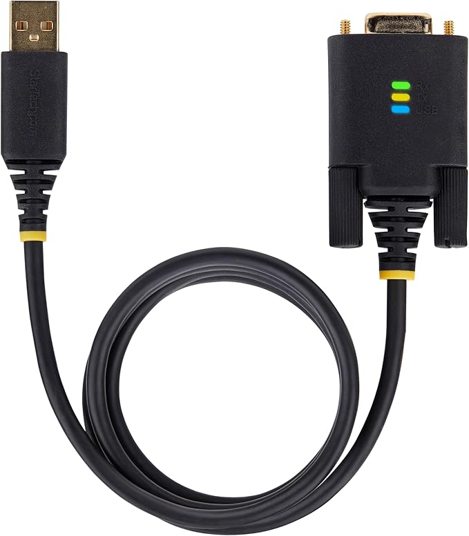 StarTech 3ft (1m) USB to Null Modem Serial Adapter Cable, COM Retention, FTDI, USB-A to RS232, LED Indicators, Changeable DB9 Screws Nuts