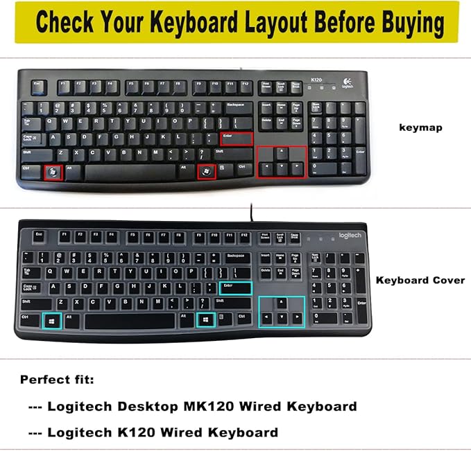 Keyboard Cover for Logitech K120 & MK120 Ergonomic Desktop USB Keyboard Ultra Thin US Layout Protective Skin-Colorful
