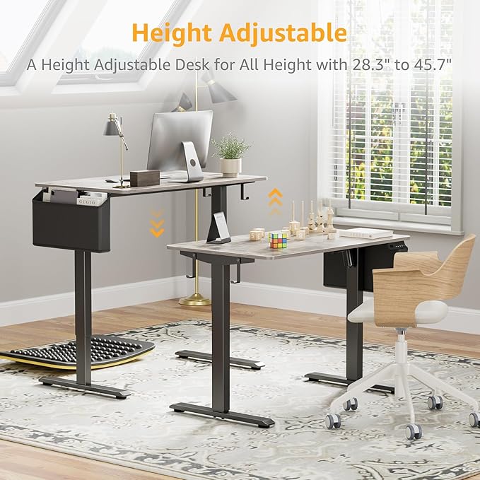Grey Electric Compact Standing Desk - 40 Inch Small Office Computer Sit to Stand Desk for Work Study Writing, Mini Sit to Stand Desks Workstation Table for Adult Boys Girls Home Office Bedroom