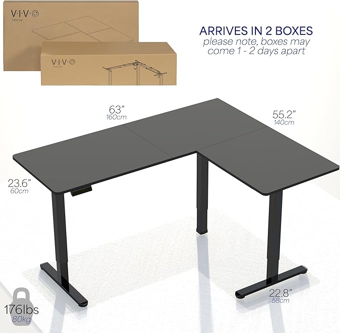 VIVO Corner Standing Desk, 63 x 55 inch Reversible L-Shaped Workstation, Electric Height Adjustment, Home, Office, and Reception Rooms, Light Wood Table Top White Frame, DESK-E3CTC