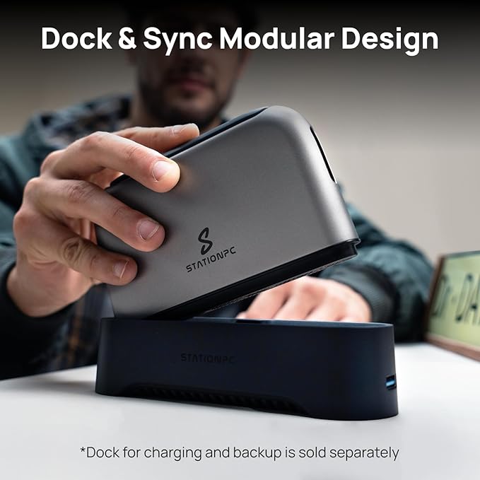 PocketCloud Portable NAS with M.2 NVMe & SD Slots, up to 8TB Capacity (Diskless), One-Click Backup,Supports Wi-Fi 6, LCD Display, App Control, 3200mAhx2 Replaceable Batteries for Outdoor Use