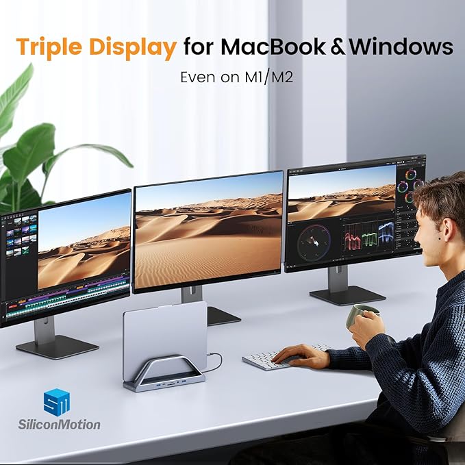 TobenONE 14-in-1 MacBook Pro/Air Docking Station Dual 4K Monitor, Laptop Docking Station Stand for MacBook M1/M2/M3/M4/M5, Driver-Based, USB C Dock with 65W Power Adapter, 2 HDMI,VGA, 5Gbps USB, RJ45