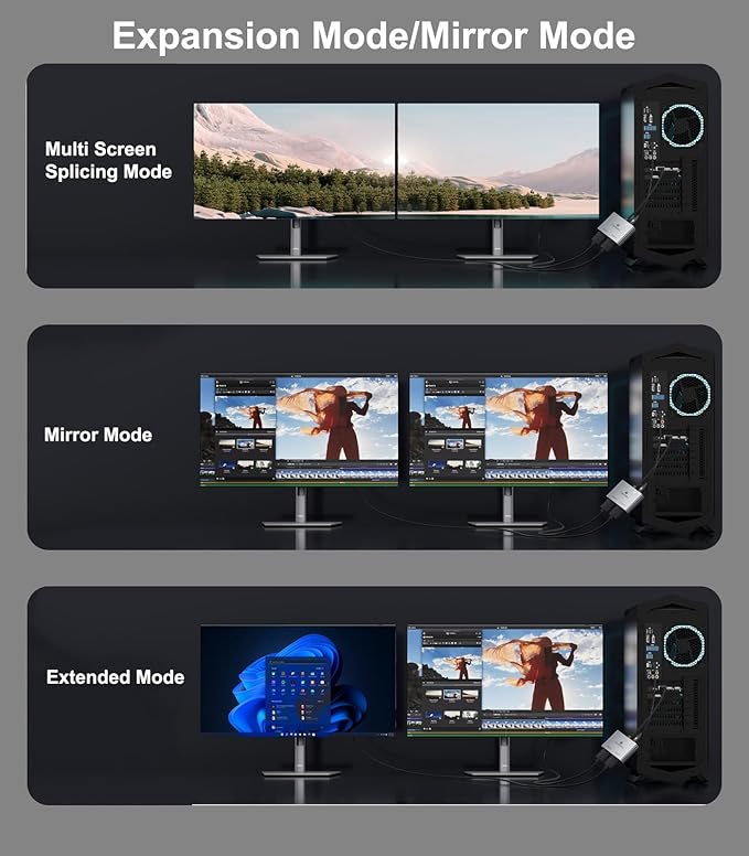 DisplayPort to Dual HDMI Adapter (4K@60Hz) DP to HDMI Splitter for Dual Monitors Extended Display MST Display Port 1 in 2 Out Hub for PC, Graphics Card