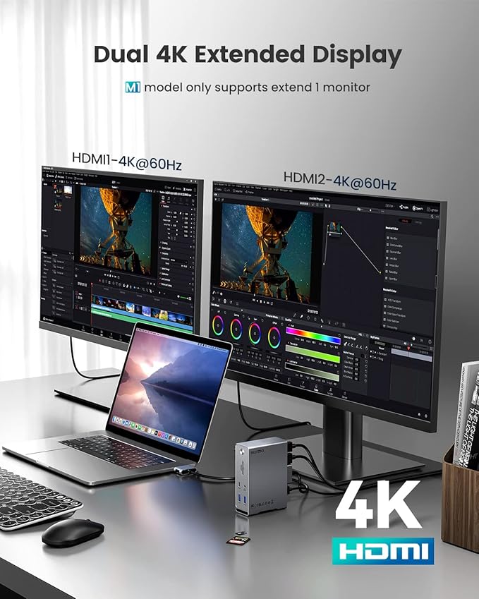 MacBook Pro Docking Station, 14-in-2 Dual USB C Docking Station Dual Monitor for MacBook Pro (Not M1/ M2) MacBook Air Dock with Dual 4K HDMI 60Hz, 10Gbps USB, RJ45, Audio, SD/TF Slots, 87W PD
