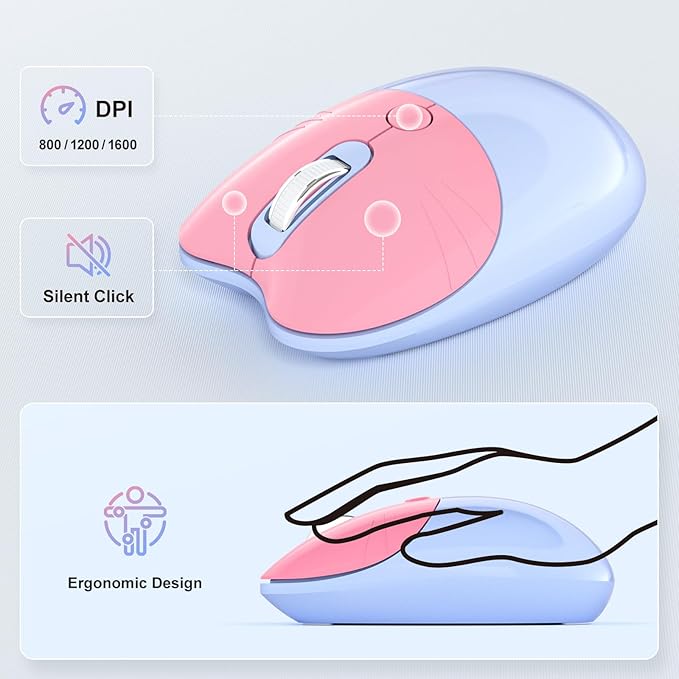 MOFII Wireless Keyboard and Mouse Combo, Cute Keyboard Full Size and Wireless Mouse, 2.4GHz Retro Typewriter Keyboard Mouse Set for PC/Desktop/Laptop/Windows (Pale Blue Colorful)