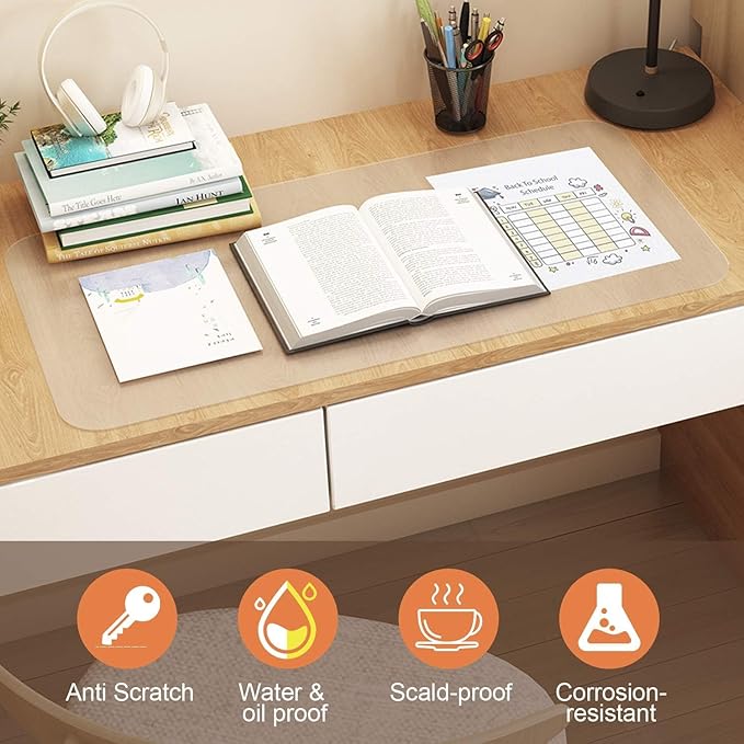 NATRKE Clear Desk Mat Pad, 31.5"x15.7" Large Transparent Computer Desk Mat Plastic Desktop Protector, PVC Writing Pad Round Edge, Waterproof Wipeable Non-Slip Table Protector for Home Office, Frosted