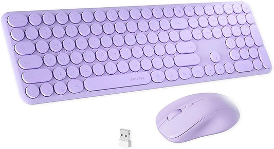 x UBOTIE Wireless Keyboard and Mouse Combo with 110 Round Keycaps, Power Switch, and Scissor-Switch Typing Feel – Ideal for Office Use(Purple)
