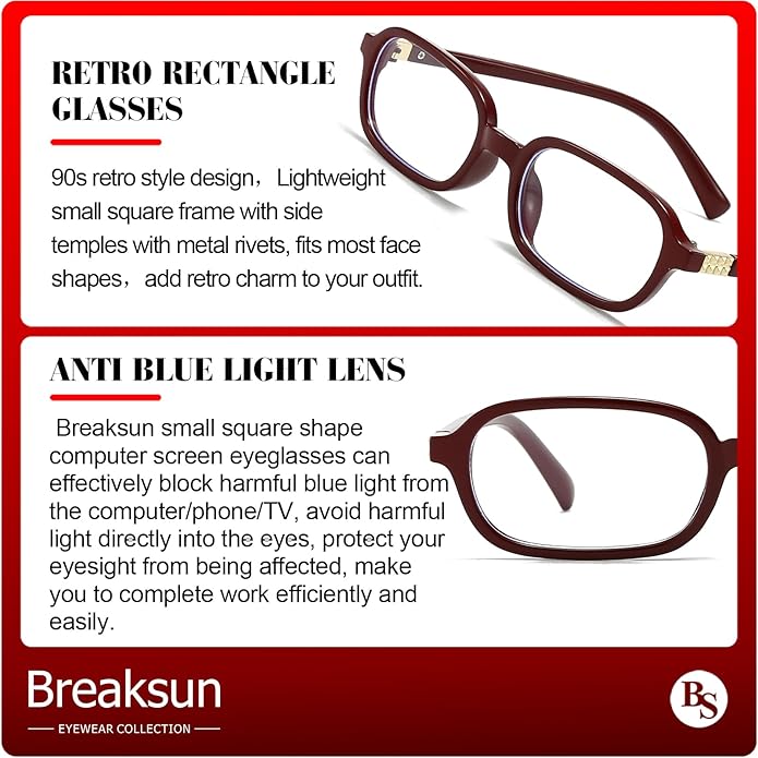 Retro Rectangle Glasses for Women Men Small Square Blue Light Blocking Glasses Vintage Eyeglasses