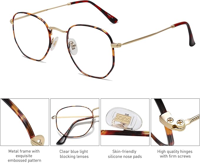 SOJOS Small Blue Light Blocking Glasses Hexagonal Eyeglasses Frame Anti Blue Ray Glasses One and Only SJ5036