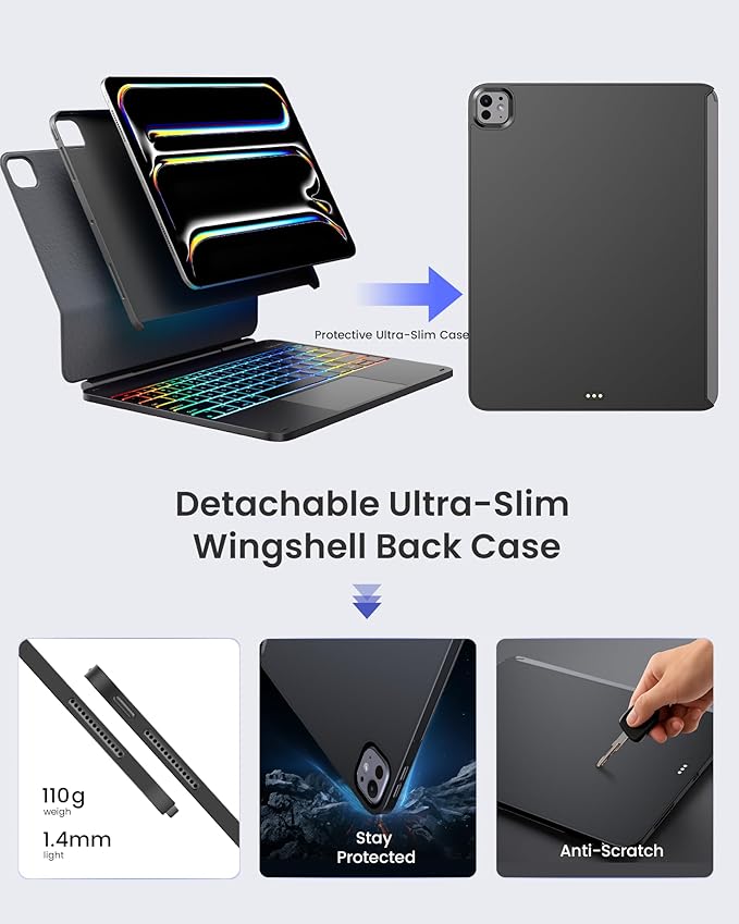 typecase Edge+ Keyboard Case for iPad Pro 13-inch (M5/M4, 2025/2024), Space Black Keyboard with 11-Color Backlight, Multi-Mode, Removable Black Back Case, Magnetic Floating Stand, Larger Trackpad