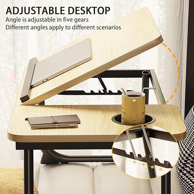 Adjustable Laptop Desk for Bed, 5-Angle Adjustable Lap Tray Table with Cup Holder, Portable Foldable Bed Desk for Eating, Working, Writing & Reading (Yellow)