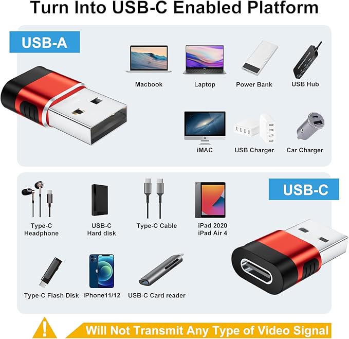 USB to USB C Adapte Multi Color 8-Pack,USBC Female USBA Male Adapter,USB-A Charger Type-C Cable Converter for iPhone 17 16 15 14 Plus Pro Max,iPad Pro Air 4 Mini 6,Samsung S25 S24 S23