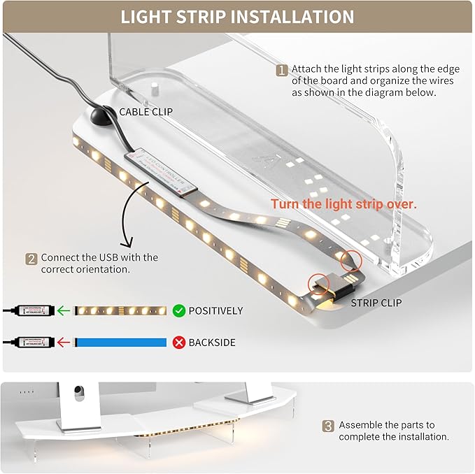 LED Dual Monitor Stand Riser for 2 Monitors,Office Desktop Wooden Stand Adjustable Length and Angle 3 Shelf,Extra Long Multifunctional Stand up to 44.4" for Computer,Laptop,TV,White