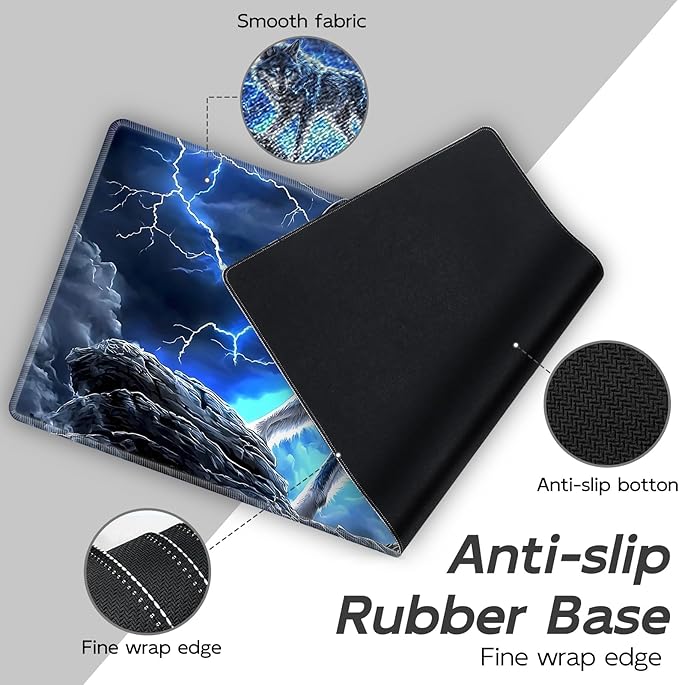 Gaming Mouse Pad Set, Majestic Purple Dragon Large Desk Mat Mousepad, Keyboard Wrist Support, Mouse Wrist Rest, Coaster 4in1 Ergonomic Memory Foam, Non-Slip Stitched Edge for Home Office