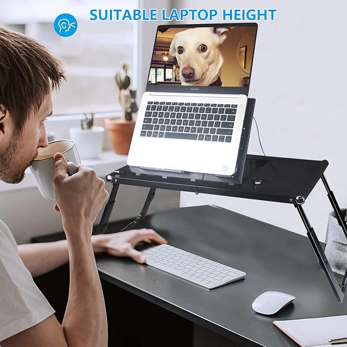 Laptop Desk for Bed - Foldable Lap Tray With Internal USB Fans, Height & Angle Adjustable Tablet Stand, Notebook Breakfast Table