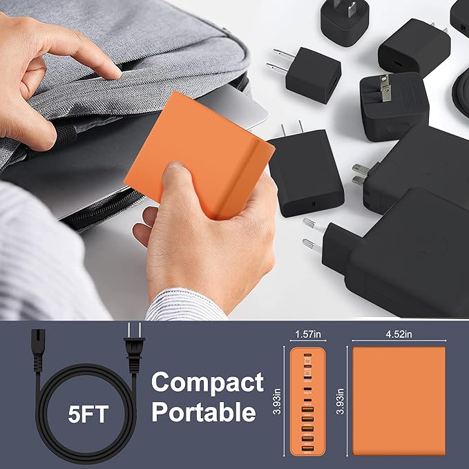 800W USB C Charger Block,10-Port Charging Station GaN Fast Charging Type C & USB A Wall Charger Adapter for MacBook Pro/Air,iPhone,iPad,Dell XPS,Samsung Galaxy(Orange)