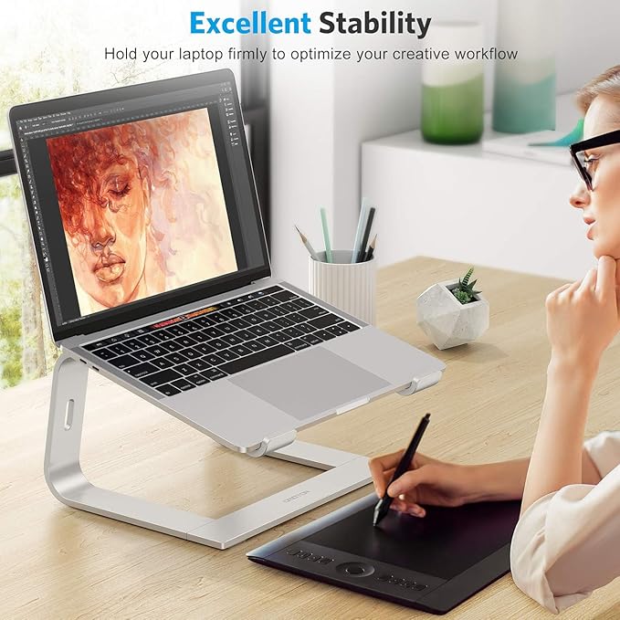 OMOTON Laptop Stand for Desk, Detachable Laptop Riser, Aluminum Laptop Holder, Compatible with MacBook Air/Pro, Dell, HP, and All Laptops (11-16 inch), Silver