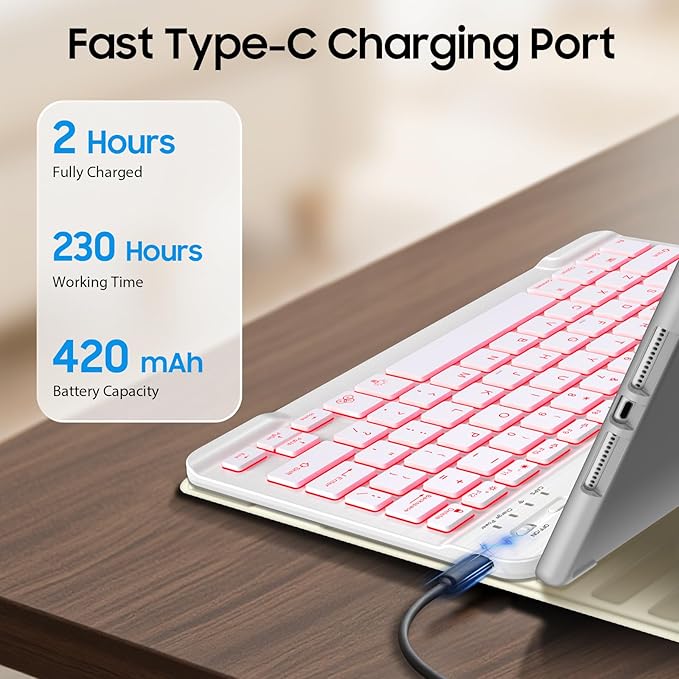 FINTIE Backlit Keyboard Case for iPad 9th / 8th / 7th Generation (2021/2020/2019) 10.2 Inch, Soft TPU Back Cover with 7 Colors Backlight Magnetically Detachable Bluetooth Keyboard, Starlight