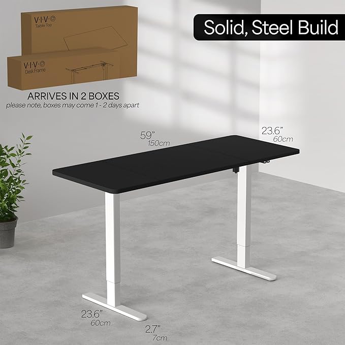 VIVO Electric 60 x 24 inch Stand Up Desk, Height Adjustable, Dark Gray Top, White Frame, Home and Office Furniture Sets, DESK-KIT-W06G