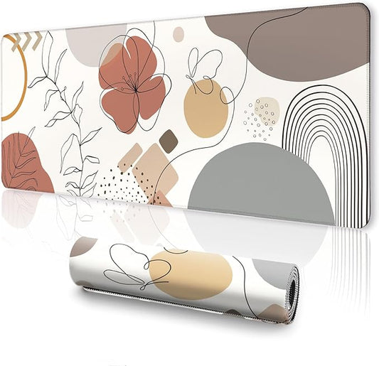 Mats on Top of Desks, Large Desk Mat, Cute Mousepad, Boho Mouse Pad, Abstract Mid Century Modern Tropical, Neutral Office Supplies, 31.5x11.8'' XL Desk Cover Mat - Boho Arch
