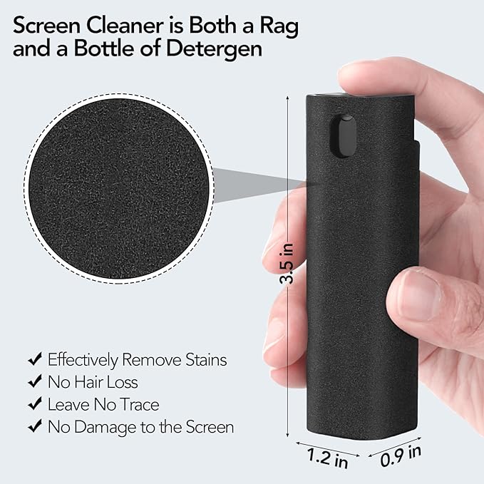 3 Pcs Fingerprint Proof Screen Cleaner, 3 in 1Touchscreen Mist Cleaner Spray Wipe Screen Cleaner Soft Fiber Flannel, Safe for All Phones Glasses Tablet Laptop Screens(Grey)
