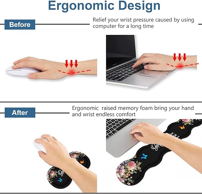 Ergonomic Keyboard Wrist Rest & Mouse Pad Wrist Rest Set, Large XXL Gaming Desk Mat 31.5"x 11.8" with Memory Foam, Easy Typing Pain Relief for Office & Home, Floral Quote Bible Verse Psalm 46:5
