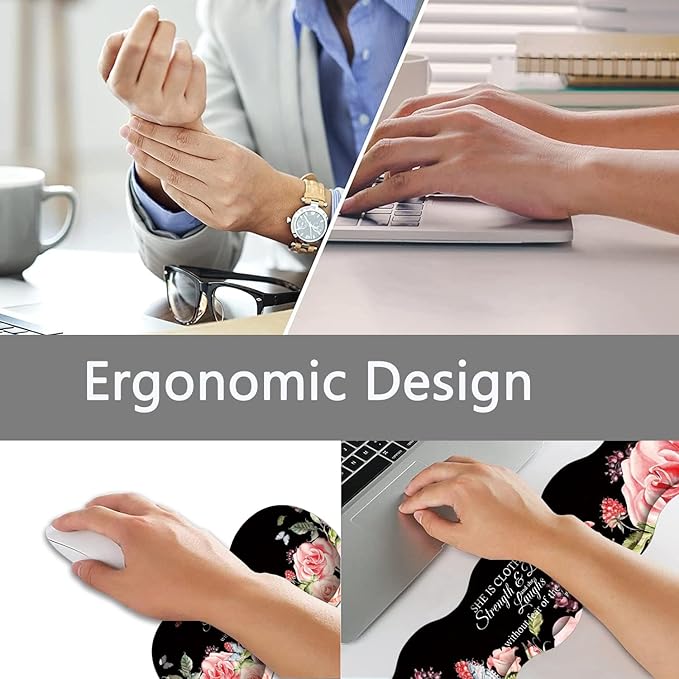 Large Gaming Mouse Pad + Keyboard Wrist Rest + Wrist Support + Coaster Set, Memory Foam Ergonomic for Easy Typing, XXL Extended Gaming Mouse Pad Table Pad - Proverbs 31:25 Flower