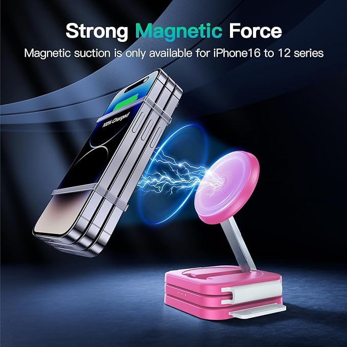 3 in 1 Magnetic Wireless Charger, Fast Charging Station for iPhone 17/16/15/14/13/12 Series, Travel Charger for Multiple Devices for AirPods 4/3/2/Pro, Charging Stand for Apple Watch Series (Pink)