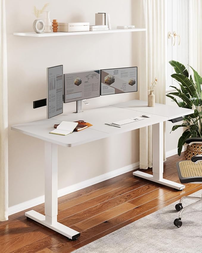 SANODESK Dual Motor Electric Standing Desk 71 x 32 Inches, Height Adjustable Sit Stand Desk with Large Splice Board for Home Office, Computer Workstation, Study & Gaming, White Frame/White Top