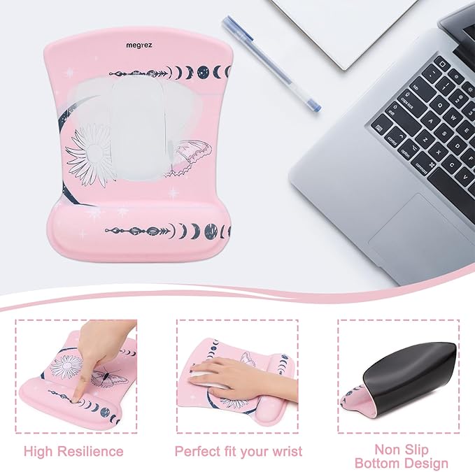 MEGREZ 4-in-1 Ergonomic Memory Foam Wrist Rest Set, Desk Pad, Mouse Pad with Wrist Rest, Keyboard Pad, Suitable for Office Workers, Programmers & Gamers–Relieve Typing & Gaming Fatigue,
