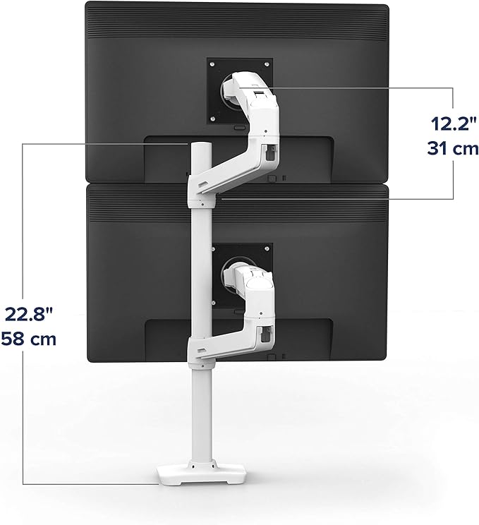 Ergotron – LX Vertical Stacking Dual Monitor Arm, VESA Desk Mount – for 2 Monitors Up to 40 Inches, 7 to 22 lbs Each – Tall Pole, White