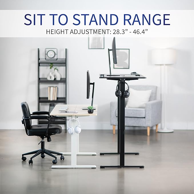VIVO Electric 55 x 24 in Standing Desk, Memory Height Adjustment, Light Wood Top White Frame, DESK-E155TC
