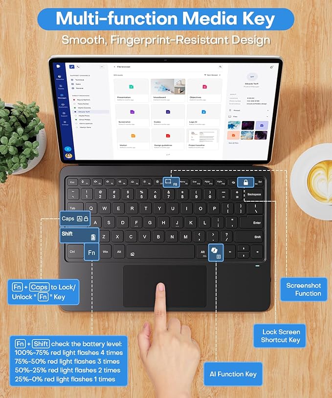 Surface Pro 12 Keyboard for Microsoft Surface Pro 12" Device 2025, 7-Color Backlits Type-Cover Bluetooth Wireless Magnetic Ultra Slim Keyboard with Multi-Touch Trackpad, USB-C Rechargeable Battery