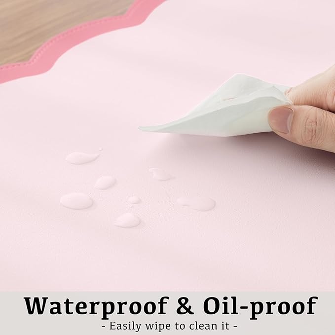 Scalloped Desk Mat, 31.5" x 15.7" Large Cute Pink Girls Women Aesthetic Desk Accessories, PU Leather Computer Laptop Desk Mat Mouse Keyboard Pad, Desk Writing Makeup Mat for Vanity/Work/Home Decor